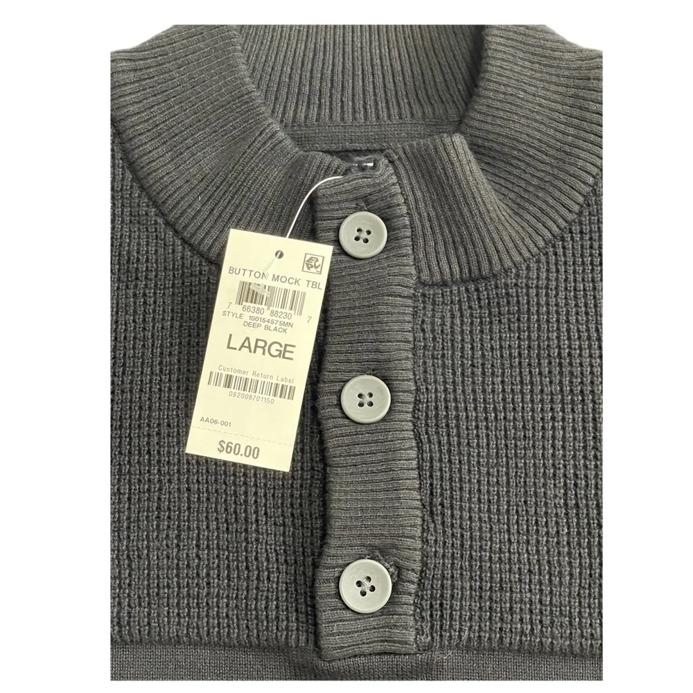 Club Room Mens Button Mock Neck Sweater Size L Deep Black - Picture 10 of 10